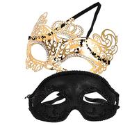 MOKKHNB 2 pièces Masques de Mascarade pour Couples Ensemble de Masques à Demi Face pour Halloween et Fête Accessoire de Cosplay Élégant et Confortable