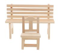 MOKKHNB 2 Pièces Miniature Wooden Bench and Chair Set Dollhouse Accessories for Garden and Park Scenes Quality Wood Furniture Model for Home Decor Play