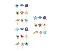 MOKKHNB 27pièces Cake Topper Set Décoration Gâteau Anniversaire Thème Monstres Aliens Colorés pour Garçon Fille Accessoires de Fête Papier et Bambou Lot
