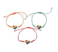 MOKKHNB 3 Pièces Bracelets Tressés Arc Ciel Lgbtq avec Cœurs Accessoire Unisexe Amical Réglable pour Toutes Occasions Bijoux de Poignet Colorés et Artisanaux Corde
