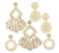 MOKKHNB 3Paires Boucles Oreilles Tissées Osier pour Femmes de Boucles Oreilles Paille Parfaites pour Fêtes à Thème Rétro Occasions Décontractées