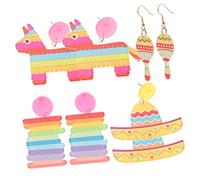 MOKKHNB 4paires Boucles Oreilles Acrylique Colorées Pour Fiesta De Pendantes Mexicaines Pour Femmes Accessoires De Fête