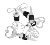 MOKKHNB 5 Pièces Bouchons de Bouteille de Vin Forme de Cœur Zinc Alliage Ensemble de Réutilisables et Élégants pour de Vin et Boissons Finition Argentée pour Occasions Spéciales