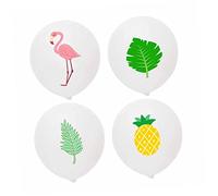 MOKKHNB 50 pièces Ballons Latex Imprimés Flamants pour Décoration de Fête Hawaïenne Kit Ruban pour Anniversaire et Fournitures Festives Dété