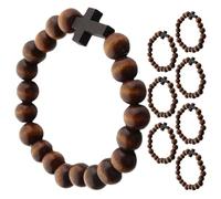MOKKHNB 8 bracelets croix de la foi, bracelet croix extensible en perles de bois, de prière chrétien, cadeau chrétien dévotionnel pour la prière et le baptême