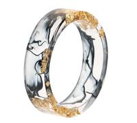MOKKHNB Bague Anneau En Résine Feuille D'or, Épaisse Et Transparente, Style Forêt Naturel, Bague Noire 19 Mm, Bijoux Empilables Pour Femme, Accessoire Bohème Délicat