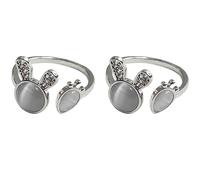 MOKKHNB Bagues Lapin pour Femmes Réglables en Cuivre Argenté Surface Lisse et Confort, Style Délicat et Apparence Élégante, Pack de 2 Anneaux Mignons pour Usage Quotidien