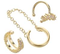 MOKKHNB Boucles D'oreilles Clips Femme 3pcs en Cuivre Or, Design Géométrique Élégant, Ajustables, pour Travail et Rendez-vous, Ornements de Manchette D'oreille