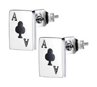 MOKKHNB Boucles D'oreilles Poker en Acier Inoxydable, Boucles D'oreilles Gouttes Créatives, Accessoire Bijouterie Femme, Motif Carte à Jouer, Style Jeu de Cartes