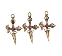 MOKKHNB Breloques Porte-clés Pilon Vajra Vintage En Laiton Lot De 3, Petite Croix Décor Bouddhiste, Ornements Antiques Unisexes Pour Fabrication Bijoux Et Décorations Spirituelles