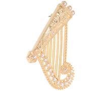 MOKKHNB Broche Harpe en Alliage Métal Doré Mat, Épingle Musicale Perles et Cristaux, Décoration de Vêtement, Paquet à Dos et Chapeau, Accessoire Femme Élégant et Solide, Bijou Broche