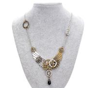 MOKKHNB Collier Mécanismes de Engrenages Vintage en Alliage Argenté Pendentif Ailes D'ange Style Steampunk, pour Anniversaire ou Noël