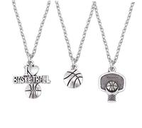 MOKKHNB Collier Pendentif Basket-ball En Alliage Argenté, Style Couple, Chaîne Délicate, Présent Sport Pour Homme Et Femme, Lot De 3 Pièces Pendentifs Basket, Jante, Je T'aime Basket