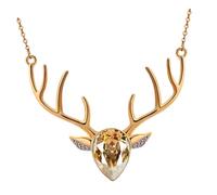 MOKKHNB Collier Pendentif Tête de Cerf en Cristal Doré Chaîne de Pull Élégante pour Femme Accessoire de Cou Orné de Cristaux Bijou Chic pour Tenue Quotidienne et Occasions Spéciales