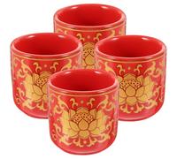 MOKKHNB Coupe D'offrande Bouddhiste pour Eau 4pcs en Céramique Rouge Tasse Ronde et Lisse Décor Temple Zen, Pratique et Sécurisée pour à Domicile