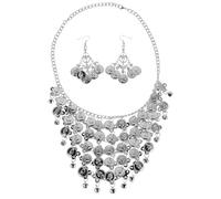 MOKKHNB Ensemble de boucles d'oreilles et chaîne de visage pour danseuse orientale - Boucles d'oreilles pendantes en forme de pièce et chaîne de visage avec pièce de monnaie, accessoire de
