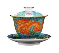 MOKKHNB Ensemble Tasse à Thé en Céramique Émaillée Verte Dragon Service à Thé Kung Fu 3 Pièces Gobelets Multi-Usages pour Salon Maison Accessoires de Traditionnels