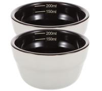MOKKHNB Lot de 2 bols à café en céramique gradués 150 ml/200 ml (5,1/6,8 oz), contraste élevé pour la dégustation et l'infusion, usage professionnel.