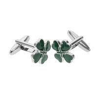 MOKKHNB Lot de 2 Boutons de Manchette en Alliage Vert à Quatre Feuilles Cœur Irlandais, Boutons de Manchette Vintage pour Chemise Homme, Décorations de Poignet Élégantes, Accessoires