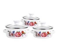MOKKHNB Lot de 3 Mini-Marmites Émaillées à Fond Plat Double Poignée Ensemble de Casseroles pour Pot de Lait et Flocons d'Avoine Cuisson Induction et Électrique