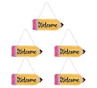 MOKKHNB Lot de 5 panneaux de bienvenue pour la rentrée scolaire - Décoration de porte en forme de crayon - Décoration murale pour la première journée d'école - pour enseignants et élèves