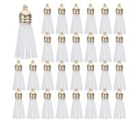 MOKKHNB Lot de 50 pompons en similicuir blanc pour breloques bijoux et porte-clés, accessoires portables pour sacs à main et créations artisanales