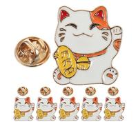 MOKKHNB Lot de 6 broches chat Maneki Neko - Broches mignonnes inspirées de la mythologie japonaise - Bijoux pour vêtements, sacs, vestes, chemises, sacs à dos et loisirs créatifs