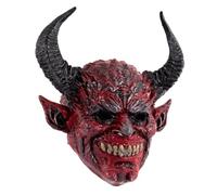 MOKKHNB Masque Intégral Rouge à Cornes pour Halloween, Confortable en Écume, pour Fêtes Costumées et Cosplay Effrayant pour Adultes