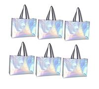 MOKKHNB Paquet Fourre-Tout Non Tissé Moyen Revêtement Miroir Laser, Réutilisable, 6 Pièces, Matériau Solide, Poignées à Main, pour Courses, Présents Et Pique-niques en Extérieur