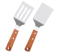 MOKKHNB Pelle Cuisine de Restaurant en Acier Inoxydable Manche en Bois, Spatule à Steak Légère et Confortable, Lot de 2 Pièces pour Cuisson Facile