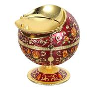 MOKKHNB Petit Cendrier Vintage en Fer avec Couvercle Rabattable Rouge | Design Européen Fleuri, Compact et Portable, Entretien Facile, pour Table Basse, Maison, Patio