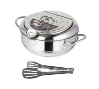 MOKKHNB Poêle Tempura Acier Inoxydable avec Thermomètre Friteuse Profonde Compatible Feux Résistante Haute Température pour Friture Variée