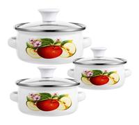 MOKKHNB Set de 3 Mini Marmites Émaillées Poignées Ergonomiques et Fond Plat, Design Élégant et Motifs Variés, Cuisine et Préparation de Flocons D'avoine Style Aléatoire