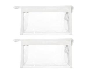 MOKKHNB Trousses à Crayons Fermeture Éclair Blanches Lot de 2 en PVC Léger Grosse Capacité, Bureau et