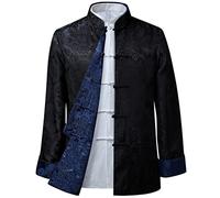 MOKLYF Costume Tang pour Hommes, Veste réversible, vêtements Traditionnels Chinois, Chemise de Kung Fu, Uniforme à Manches Longues(Noir1-Moyen-Grand