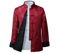 MOKLYF Costume Tang pour Hommes, Veste réversible, vêtements Traditionnels Chinois, Chemise de Kung Fu, Uniforme à Manches Longues(Rouge-3X-Large-4X-Large