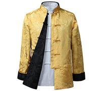 MOKLYF Costume Tang pour Hommes, Veste réversible, vêtements Traditionnels Chinois, Chemise de Kung Fu, Uniforme à Manches Longues(Jaune-Large-X-Large