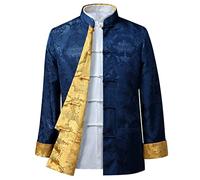 MOKLYF Costume Tang pour Hommes, Veste réversible, vêtements Traditionnels Chinois, Chemise de Kung Fu, Uniforme à Manches Longues(Bleu-Large-X-Large