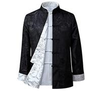 MOKLYF Costume Tang pour Hommes, Veste réversible, vêtements Traditionnels Chinois, Chemise de Kung Fu, Uniforme à Manches Longues(Noir-XX-Large-3X-Large