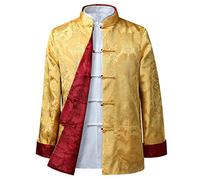 MOKLYF Costume Tang pour Hommes, Veste réversible, vêtements Traditionnels Chinois, Chemise de Kung Fu, Uniforme à Manches Longues(Jaune1-Moyen-Grand