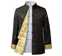 MOKLYF Costume Tang pour Hommes, Veste réversible, vêtements Traditionnels Chinois, Chemise de Kung Fu, Uniforme à Manches Longues(Vert-Moyen-Grand
