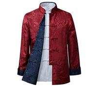 MOKLYF Costume Tang pour Hommes, Veste réversible, vêtements Traditionnels Chinois, Chemise de Kung Fu, Uniforme à Manches Longues(Rouge1-4X-Large-5X-Large