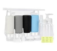 MoKo 15PCS Flacons de Voyage, Kit de Flacons Toilette en Silicone Étanches, Accessoires Kit de Voyage Portable avec Sac en PVC pour Cosmétiques, Shampoing, Lotion, Gel Douche, Savon pour Femmes Hommes