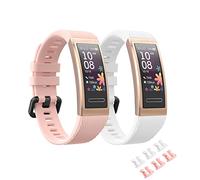 MoKo 2 Pack Bracelet Compatible avec Huawei Band 4 Pro/3/3 Pro, Bracelet Sport de Remplacement en Silicone Souple, Rose/Blanc