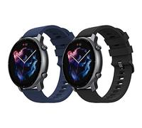 MoKo 2 Pack Bracelets de Montre Compatible avec Amazfit GTR 4/GTR 3 Pro/GTR 3/GTR 2/GTR 2e/GTR 47mm/Stratos 3/Stratos 2, 22mm Bracelet de Remplacement en Silicone Souple, Noir/Bleu Nuit
