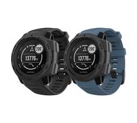 MoKo 2 Pièces Bracelet Compatible avec Garmin Instinct/Instinct Solar/Tactical/Instinct 2, 4.92"-7.87" (125mm - 200mm) Bracelet de Remplacement en Silicone Souple, Noir/Bleu Ouragan