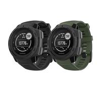 MoKo 2 Pièces Bracelet Compatible avec Garmin Instinct/Instinct Solar/Tactical/Instinct 2, 4.92"-7.87" (125-200 mm) Bracelet de Remplacement en Silicone Souple, Noir + Vert Armée