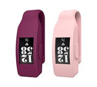 Moko [2 pièces] Clip Compatible avec Fitbit Inspire/Inspire HR, Étui en Silicone Souple, Clip Fermoir Femme Hommes Sport Clip Accessoire (Pas pour Inspire 2) - Vin Rouge & Rose Sakura