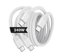 MoKo 240W Câble USB C vers USB C, 2 PCS 2m Chargeur Nylon Tressé Chargement Rapide, Câble Cordon Type-C vers C pour iPhone 16/15/15 Pro/15 Plus/15Pro Max, MacBook Pro 2020, Galaxy S24, Blanc