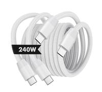 MoKo 240W Câble USB C vers USB C, 2 PCS 3m Chargeur Nylon Tressé Chargement Rapide, Câble Cordon Type-C vers C pour iPhone 16/15/15 Pro/15 Plus/15Pro Max, MacBook Pro 2020, Galaxy S24, Blanc